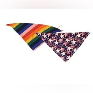 Old Navy Dog Bandannas - Rainbow Striped & Red, White & Blue w/ Stars - Size S/M